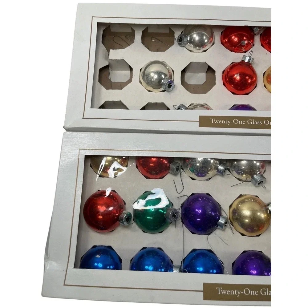 Vintage 1996 Deck the Halls Glass Ornaments Multi Color Mini Bulbs Set of 2 Box